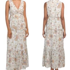Rachel Zoe Light Blue Floral Sleeveless Tiered Maxi Dress Size XS
